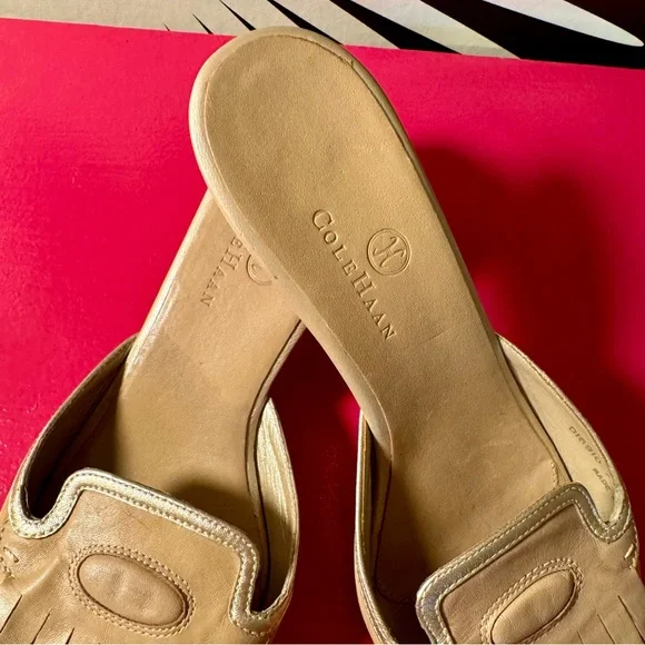 Vintage Cole Haan Beige Leather Fringed Kiltie Kitten Heel Square Toe Shoe - Picture 2 of 6